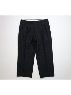 Vintage 90s Heavy Wool Knit Wide Leg Chino Pants Mens W38 L27 Black Pinstriped